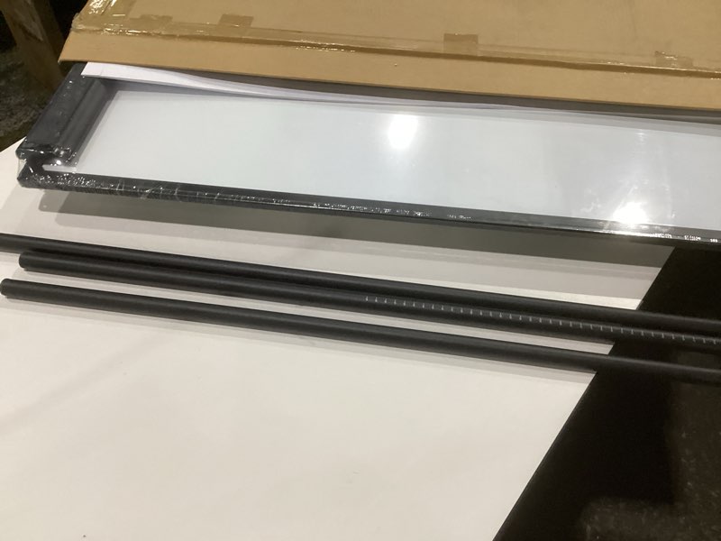 Condition photo showing As Is for dry erase easel 36" x 24", height adjustable magnetic white board with tripod stand, office presentation board with 25 sheets flipchart paper pad, magnets & eraser, black 24"w x 36"h black