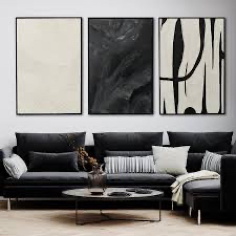 Pigort Abstract Wall Art for Living Room, Black and White Large Framed Canvas 3D Textured Modern Min