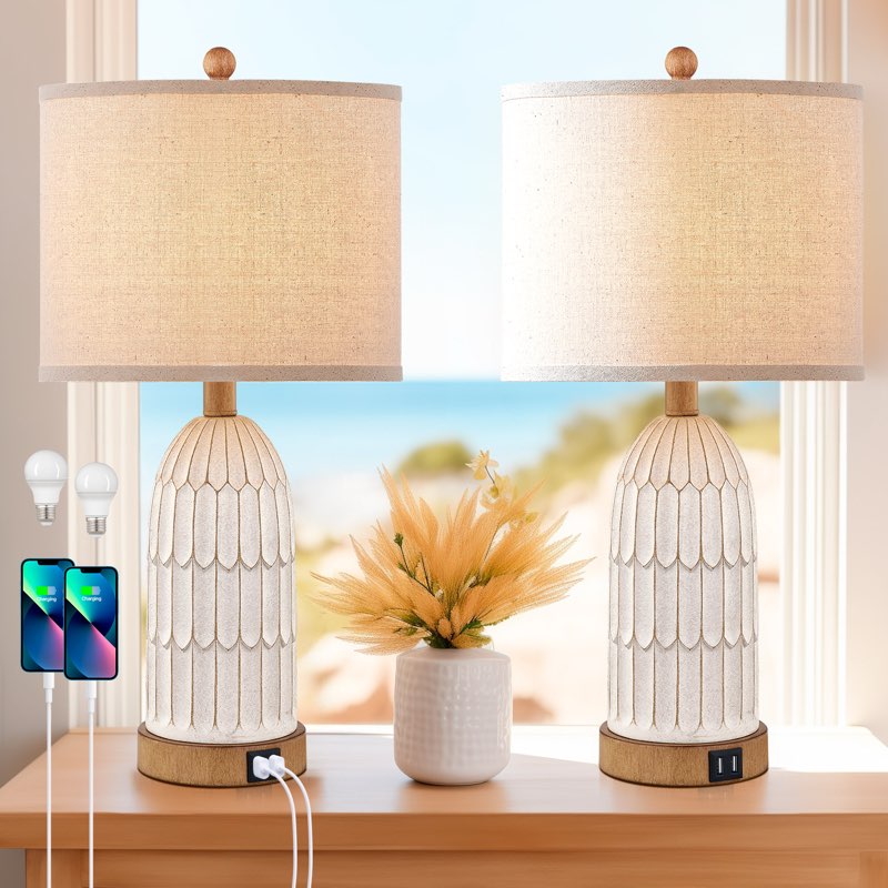 INCOMPLETE 22\" Coastal Touch Control Table Lamps with Dual USB Ports and Bulbs