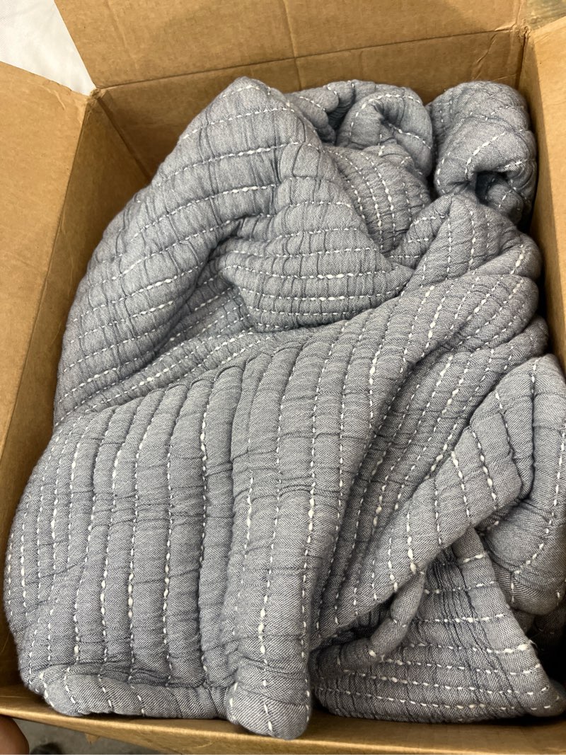 Condition photo showing Good Condition for organic cotton channel stitch coverlet, full/queen, blue