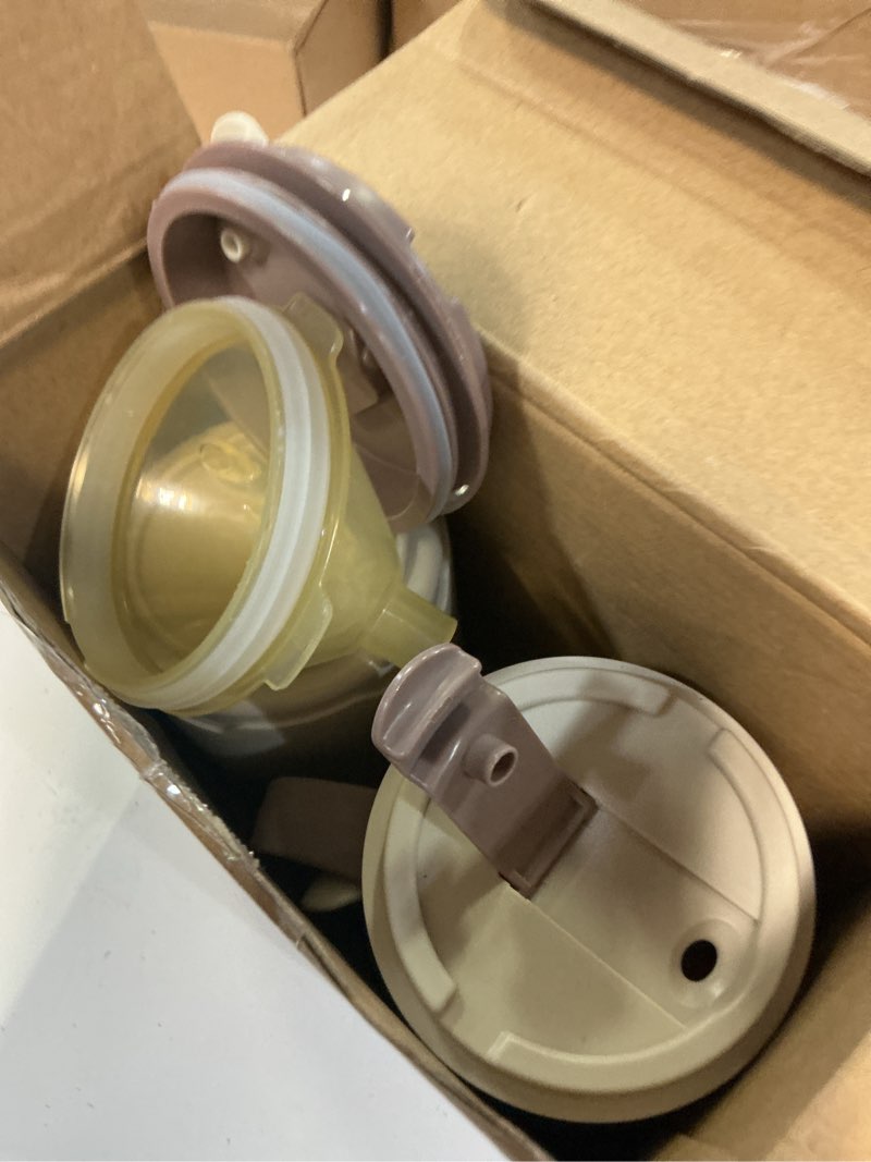 Condition photo showing Good Condition for 2 pack adult sippy cups, 14oz spill proof cups with straw for elderly, 3 in 1 stainless steel cup with 3 lids & handles, no spill cup for seniors, water milk soup (grayish brown & beige)