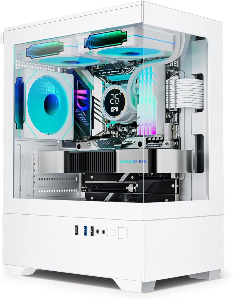 Micro ATX PC Case, Gaming MATX PC CASE with 3 PWM ARGB Fans Pre-Installed, Type-C Full-View Dual Tem