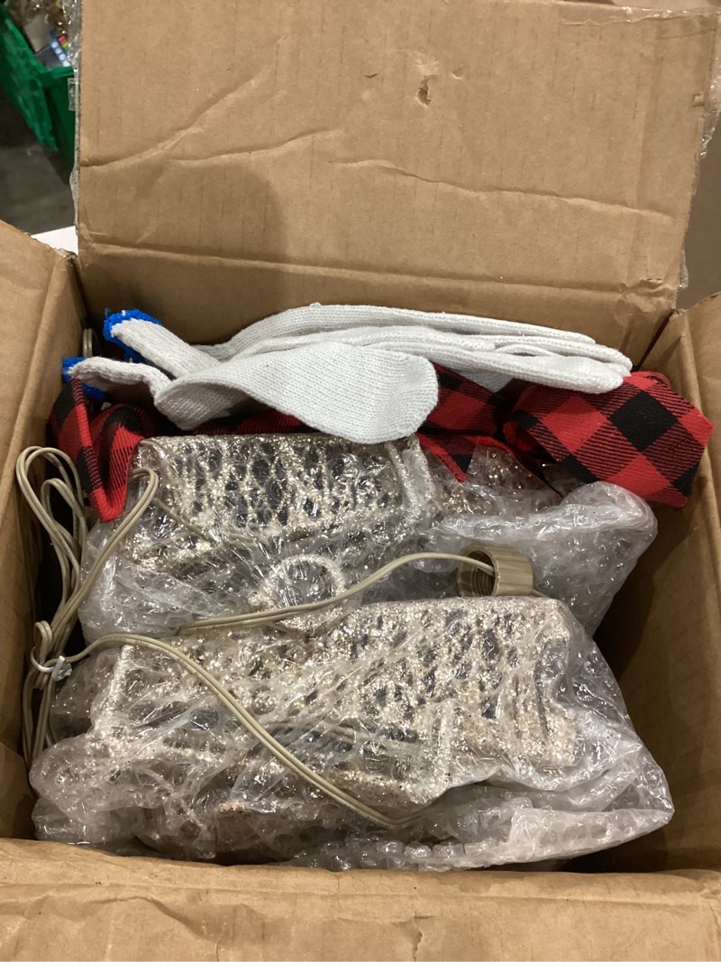 Condition photo showing As Is for 4ft 3-Piece 2D Lighted Christmas Deer Family Set, Outdoor Yard Reindeer Holiday Decoration with 145 LED Lights, Stakes, Zip Ties - Gold 4FT Deer - Gold