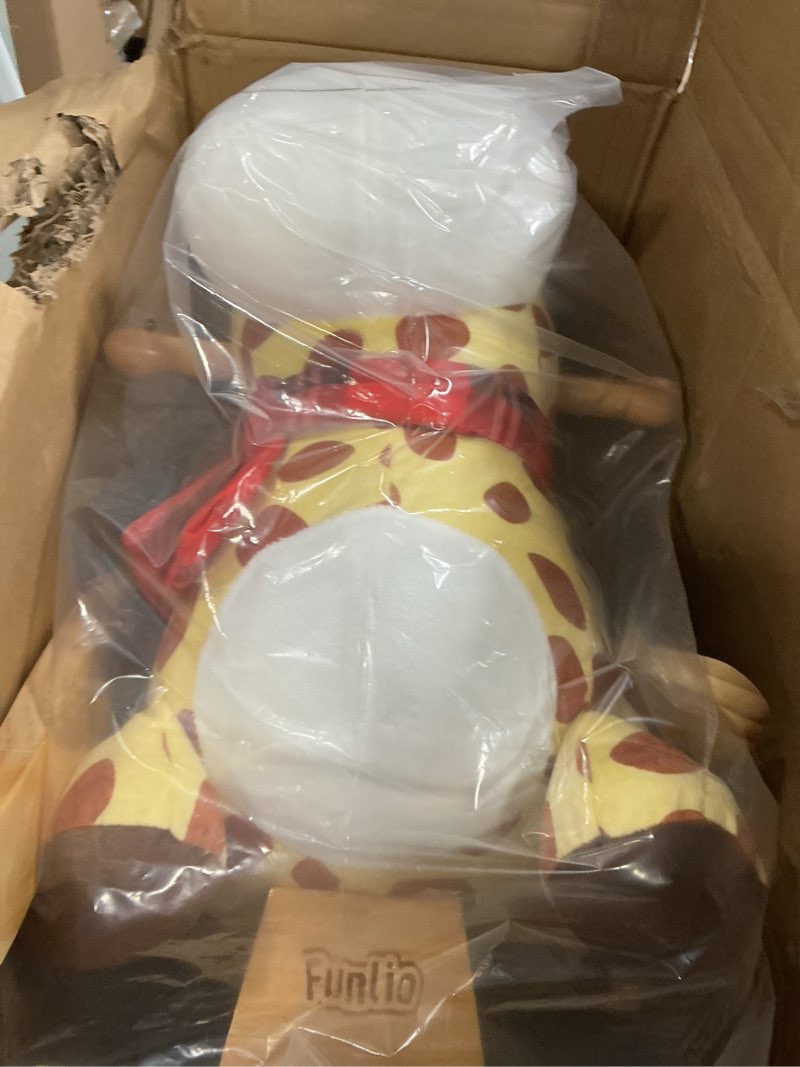 Condition photo showing New/Like New for funlio giraffe baby rocking horse for toddlers 6 months to 3 years, playful & vivid giraffe rocker for baby, stuffed plush ride-on rocking animal, easy to assemble, cpc & ce certified yellow giraffe