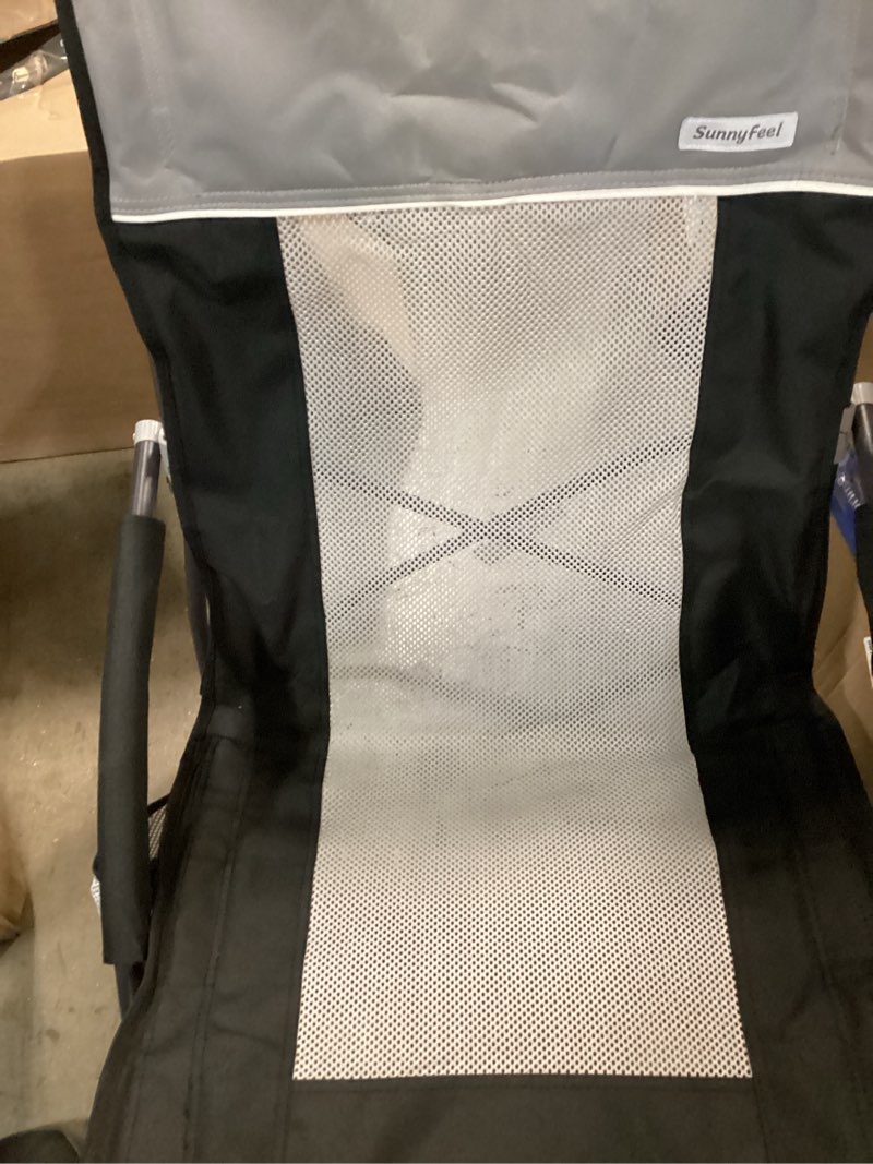 Condition photo showing New/Like New for sunnyfeel folding low camping beach chair 2 pack, lightweight portable lawn chair with mesh back, cup holder for outdoor/travel/picnic/concert, foldable camp backpack chair with carry bag black grey-2set
