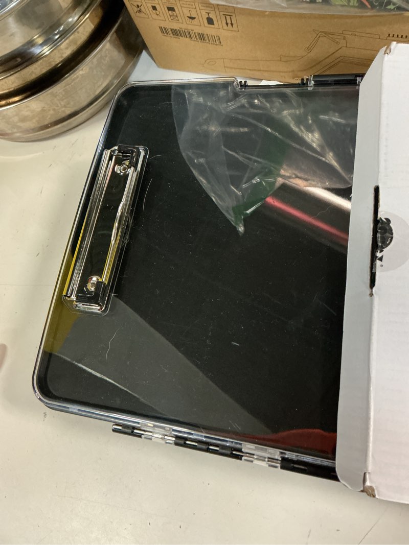 Condition photo showing Good Condition for Sooez Original Clipboard with 2 Storage & Pen Holder, Heavy Duty Clip Boards 8.5x11 with Dual Storage, Clearview Dry Erase Coach Clipboard with Real Hinge, High Capacity, School & Office Supplies Black