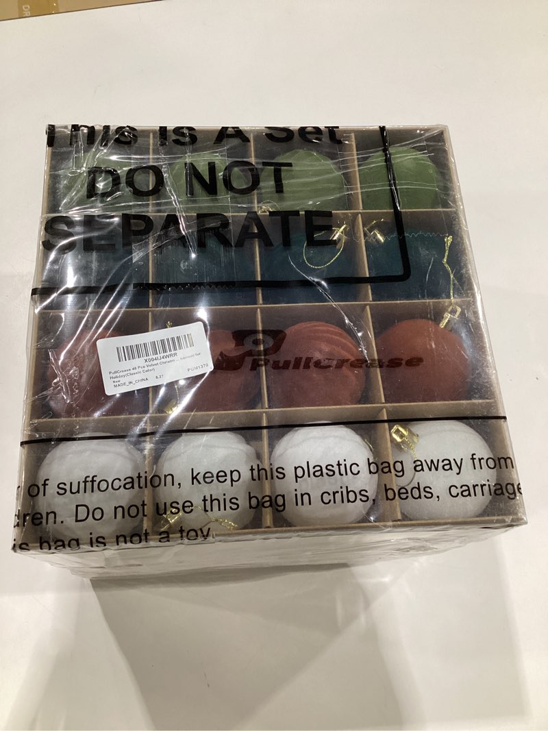 Condition photo showing New/Like New for 48 Pcs Velvet Christmas Balls Bulk 2.36 Inch Flocked Christmas Tree Ball Ornament Plastic Decorative Hanging Ornament Xmas Bulb Decorations Xmas Tree Ornament for Holiday(Classic Color) Classic Color 48