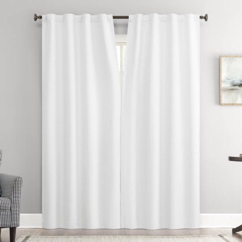 sun zero vance 2-piece magnetic closure 100% blackout back tab curtain panel pair, 37\"x84\", white