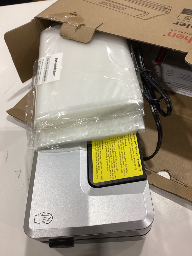 Condition photo showing Good Condition for bonsenkitchen vacuum sealer machine | compact food sealer for kitchen storage & meal prep | multiple modes?? | external vacuum system | 5 bags, silver?? silver machine + 5 bags
