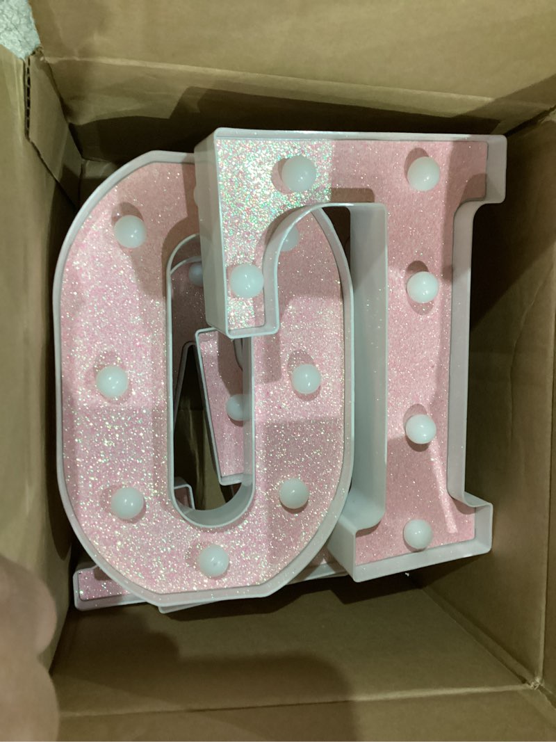 Condition photo showing As Is for Pink LOVE LED Marquee Sign Light Up Letters, LED Marquee Letter Lights, Warm White Letter Light for Wedding Proposal Decoration, LOVE Sign Romantic Decorative Letters Signs, Battery Operated