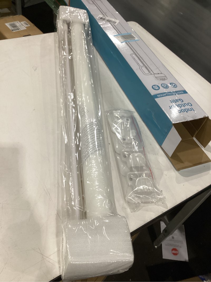 Condition photo showing New/Like New for babepai baby gate for stairs no drill, punch free retractable baby gates extends to 72" wide 34" tall, reractable dog gate for doorways, stair gate for outdoor, indoor, hallways, deck, porch b-white 34" tall x 72" wide-no drilling