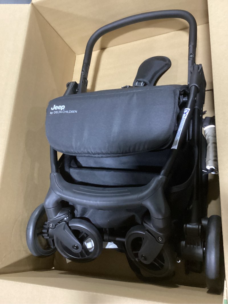 Condition photo showing Good Condition for jeep altitude compact travel stroller by delta children greenguard gold, easy one hand fold, lightweight, extendable canopy with peek-a-boo window, reclining seat, 4 wheel suspension, tan
