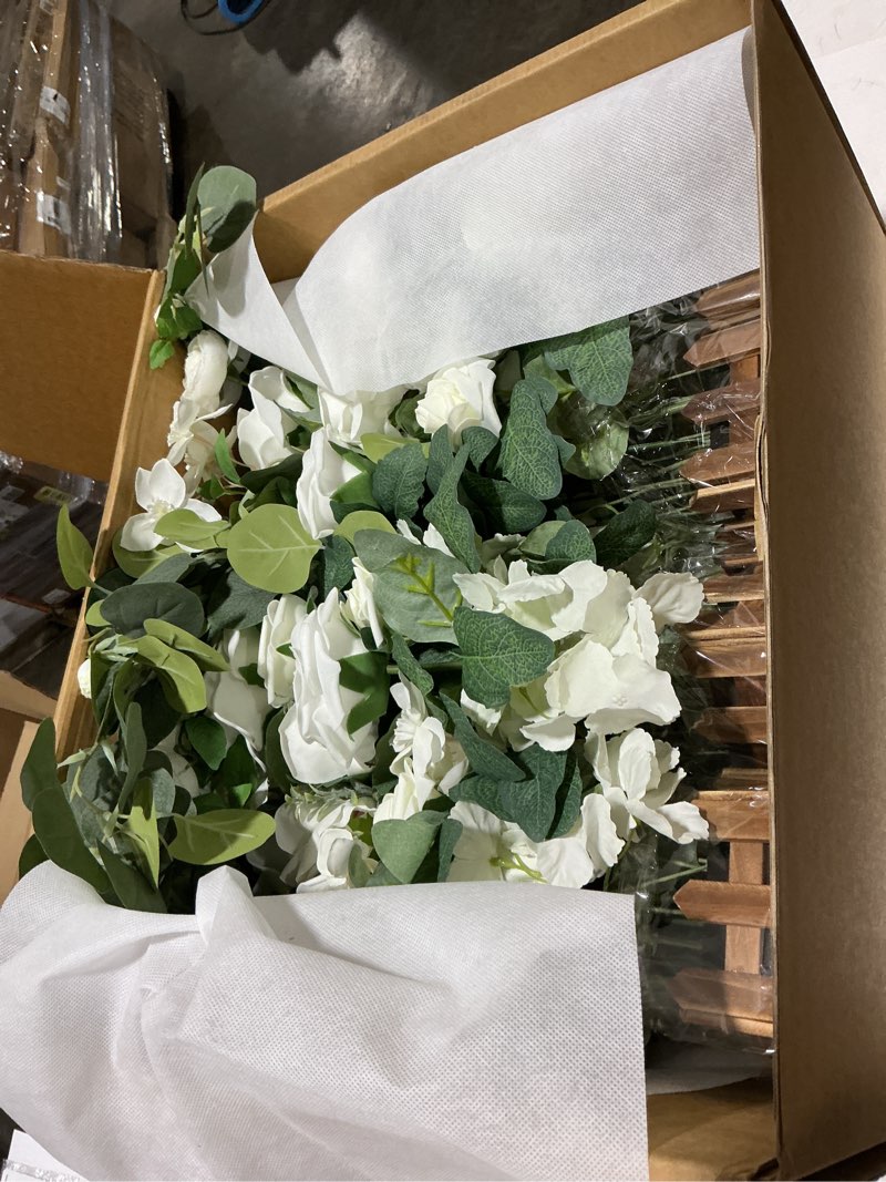 Condition photo showing Good Condition for Ling's moment 17.5" Tall Standing Artificial Flowers Arrangements 4 pcs Wedding Aisle Runner Chair Decorations White Sage Centerpieces for Ceremony Reception Rose Floral Party Outdoor Decor Wht-white & Sage