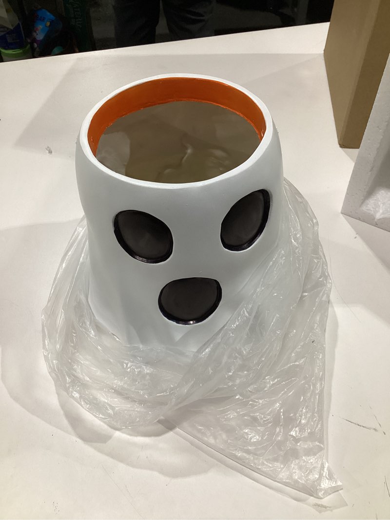 Condition photo showing Good Condition for Ghost Bucket Decor 6 Inch Halloween Ghost Planter Vase Decor with Cute Design Candy Bucket Candy Bowl for Halloween Indoor Outdoor Home Display Stand Decoration SIMILAR TO STOCK PHOTOS