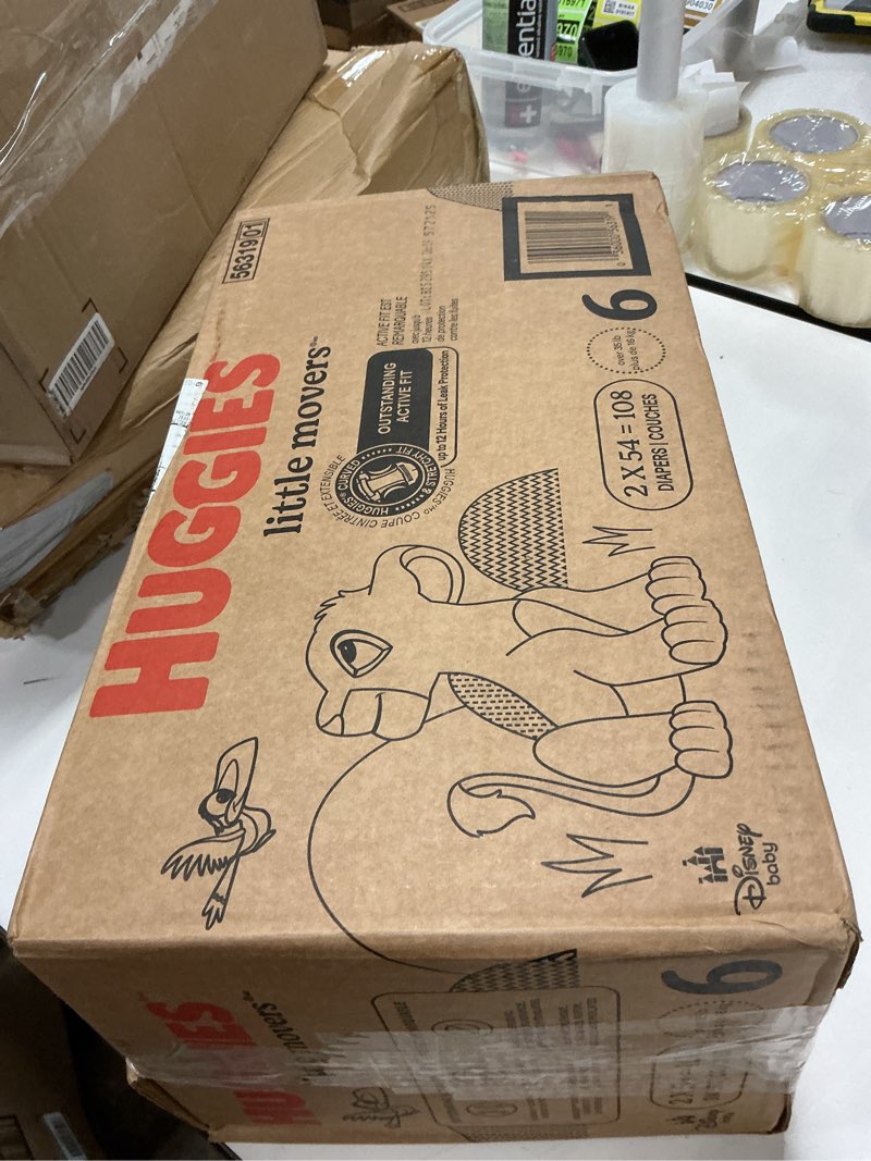 Condition photo showing New/Like New for Huggies Size 6 Diapers, Little Movers Baby Diapers, Size 6 (35+ lbs), 108 Count (2 Packs of 54), Packaging May Vary