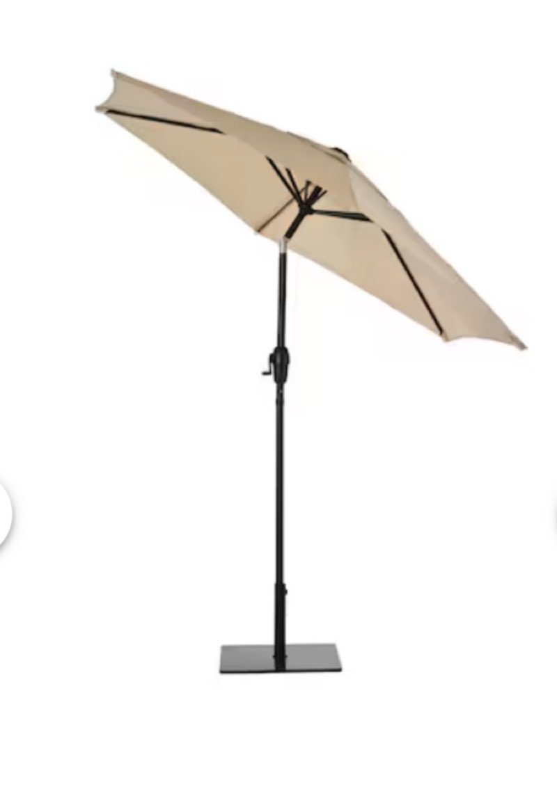 style selections 7.5-ft steel tan push-button tilt market patio umbrella