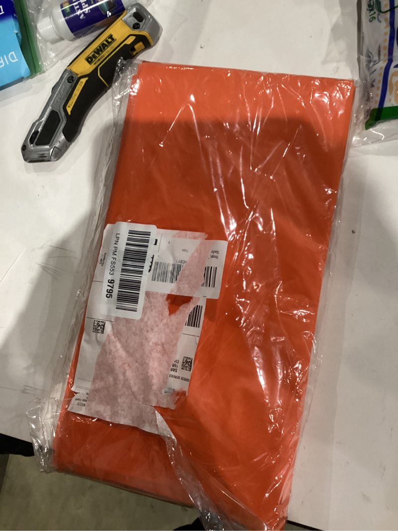 Condition photo showing New/Like New for 8 Pack Plastic Tablecloth 84" Disposable Table Cloths for 6 to 8 Foot Tables Round Table Cover for Parties (Orange, Round) Orange Round