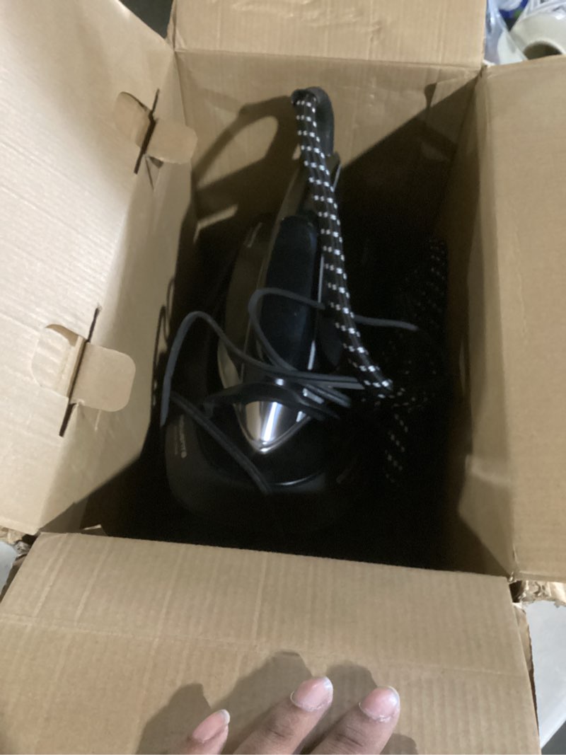 Condition photo showing Good Condition for rowenta iron steamer for clothes master steam station, professional steam iron for clothes with stainless steel soleplate, 57 oz, 400 microsteam holes, built-in pump, 1750 watts, black/green, vr8338 xl steam sessions