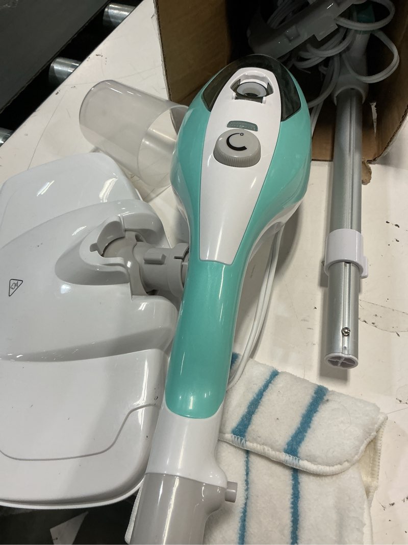 Condition photo showing As Is for steam mop  model:as-ztb24sc sweetcrispy multi-functional steam mop with 350ml water tank and 14 accessories