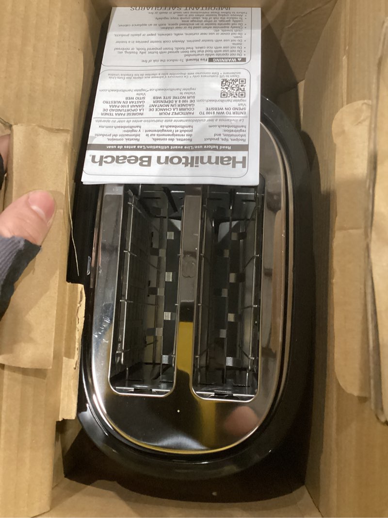 Condition photo showing As Is for Hamilton Beach 2 Slice Extra Wide Slot Toaster with Bagel & Defrost Settings, Shade Selector, Toast Boost, Auto Shutoff, Black & Stainless Steel (22633)