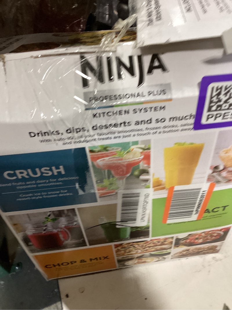 Condition photo showing As Is for ninja bn801 professional plus kitchen system, 1400 wp, 5 functions for smoothies, chopping, dough & more with auto iq, 72-oz.* blender pitcher, 64-oz. processor bowl, (2) 24-oz. to-go cups, grey 64 oz. blender + kitchen system