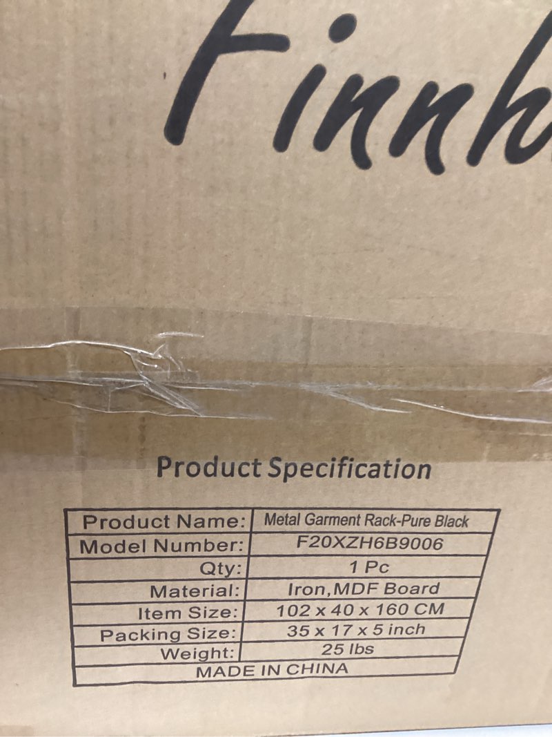 Condition photo showing Good Condition for Finnhomy Rustic Clothes Rack, Clothing Rack for Hanging Clothes Heavy Duty Garment Rack with 5 Wood Shelves Freestanding Portable Closet Organizer for Bedroom/Entryway/Boutiques?Matte Black All Black