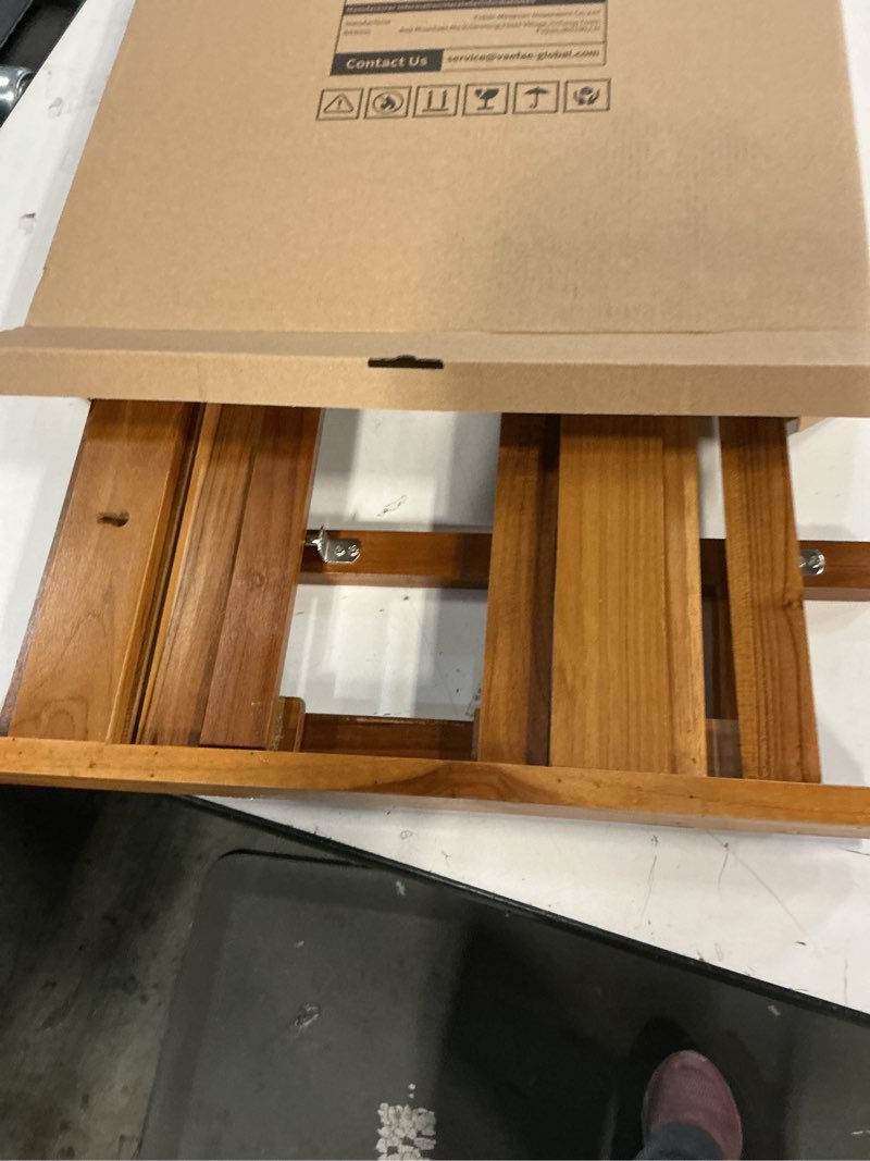 Condition photo showing As Is for VaeFae Teak Wood Floating Shelves Bathroom, Foldable Wooden Rack Wall Mount, 2 Shelves