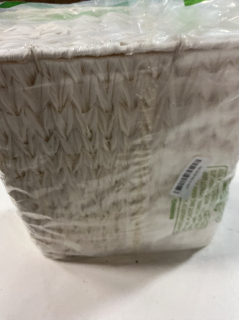 Condition photo showing Good Condition for coeusy wicker trash can with lid and liner,boho decotative small bathroom trash cans,waterproof slim waste basket for bedroom,home office,3 gallon cream white