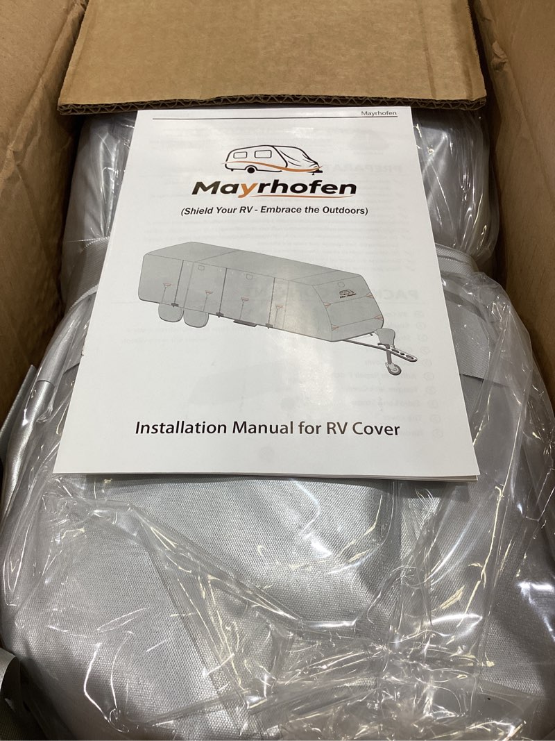 Condition photo showing Good Condition for 600D Oxford Fabric RV Cover 24-27ft Travel Trailer Cover, 6 Layers Waterproof Rip-Resistant Anti-UV Motorhome Camper Cover with Tongue Jack Protection, Tire Covers, Windproof Straps Travel Trailer 24-27FT