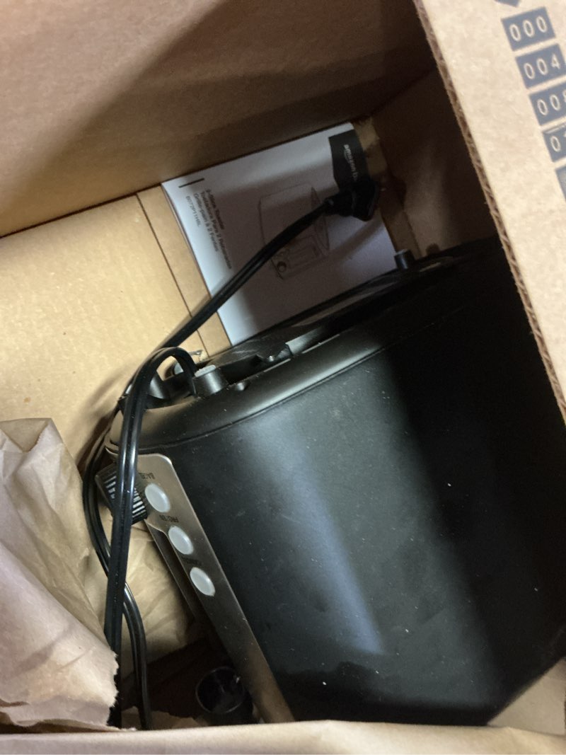 Condition photo showing As Is for Amazon Basics 2 Slice Toaster, With 6 Browning Settings, Extra Wide Slots For Bagels and Special Breads, Removable Easy-to-Clean Crumb Tray, Cancel/Defrost/Bagel Buttons, 900W, Black & Silver 2 Slice Silver Front