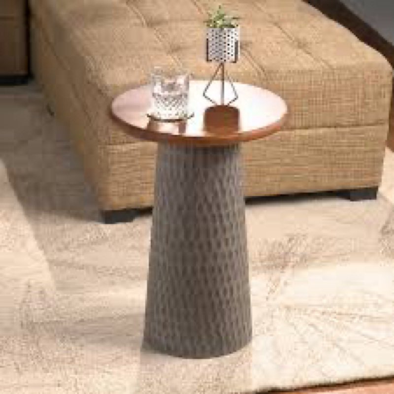 hand-carved solid wood accent round top end table