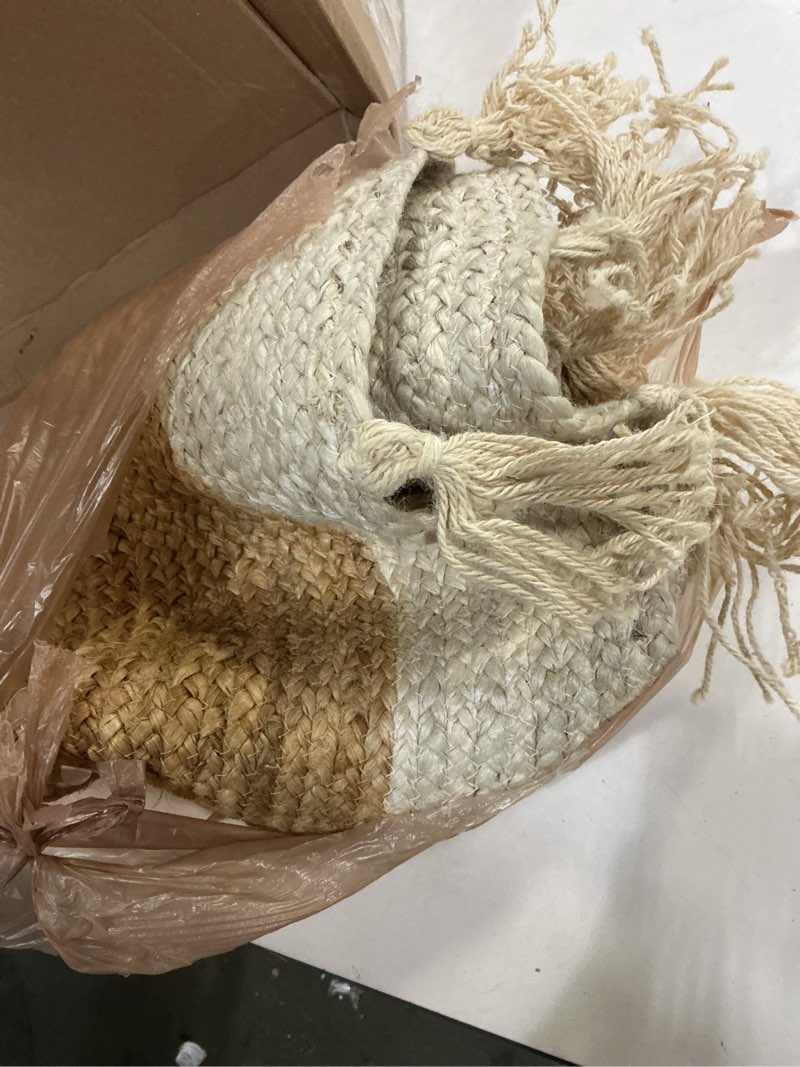 Condition photo showing As Is for NAMASTE VINTAGE Fringed Braided Round Jute Rug (3' Round)