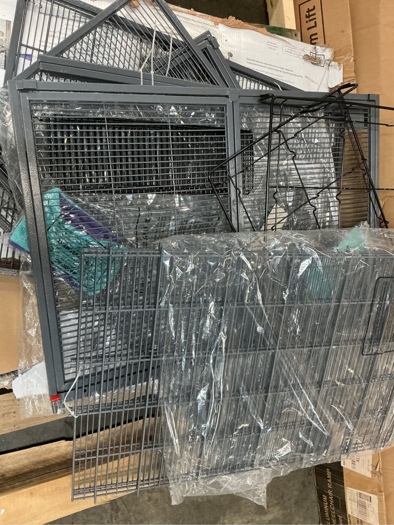 Condition photo showing As Is for critter nation by midwest double unit small animal cage | habitat for rats, chinchillas, ferrets & sugar gliders, tool-free assembly, full-width doors, shelves & removable base pans black: 1/2 inch wire spacing: critter nation double story