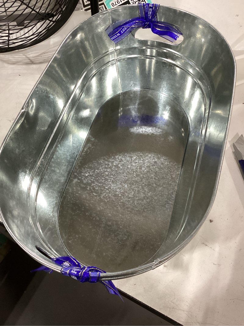 Condition photo showing As Is for 2 pack galvanized tub ice bucket large metal drink buckets for parties beer beverage tub with carry handles for champagne cocktails wine cooling for mimosa bar supplies 3 gallon