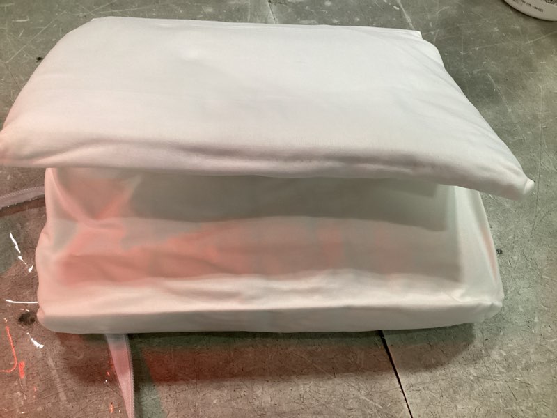 Condition photo showing As Is for comfort spaces 100% cotton twin sheet set, 144tc, white 3 piece | breathable, lightweight & cool, all season cozy bed sheet with 12" elastic pocket, fits up to 14" mattress, with pillow case white twin