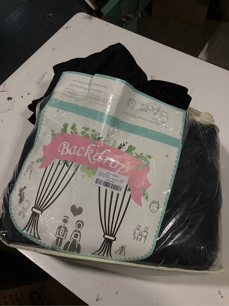 Condition photo showing Good Condition for 10 panels 5x15ft black backdrop curtains for parties, wrinkle free polyester black photo backdrop drapes 15 ft long back drop cloth for wedding birthday photography background party 5ft(w)x15ft(h)_10 panels black