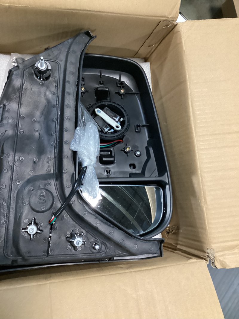 Condition photo showing As Is for Passenger Side Mirror,Mirror Compatible with 2015-2025 Ford Transit 150 250 350 350 HD,Transit Side View Power Glass Towing Without Signal Light Non Heated,Black(Short Arm) 3 Pins-Without Indicator Right Passenger Side