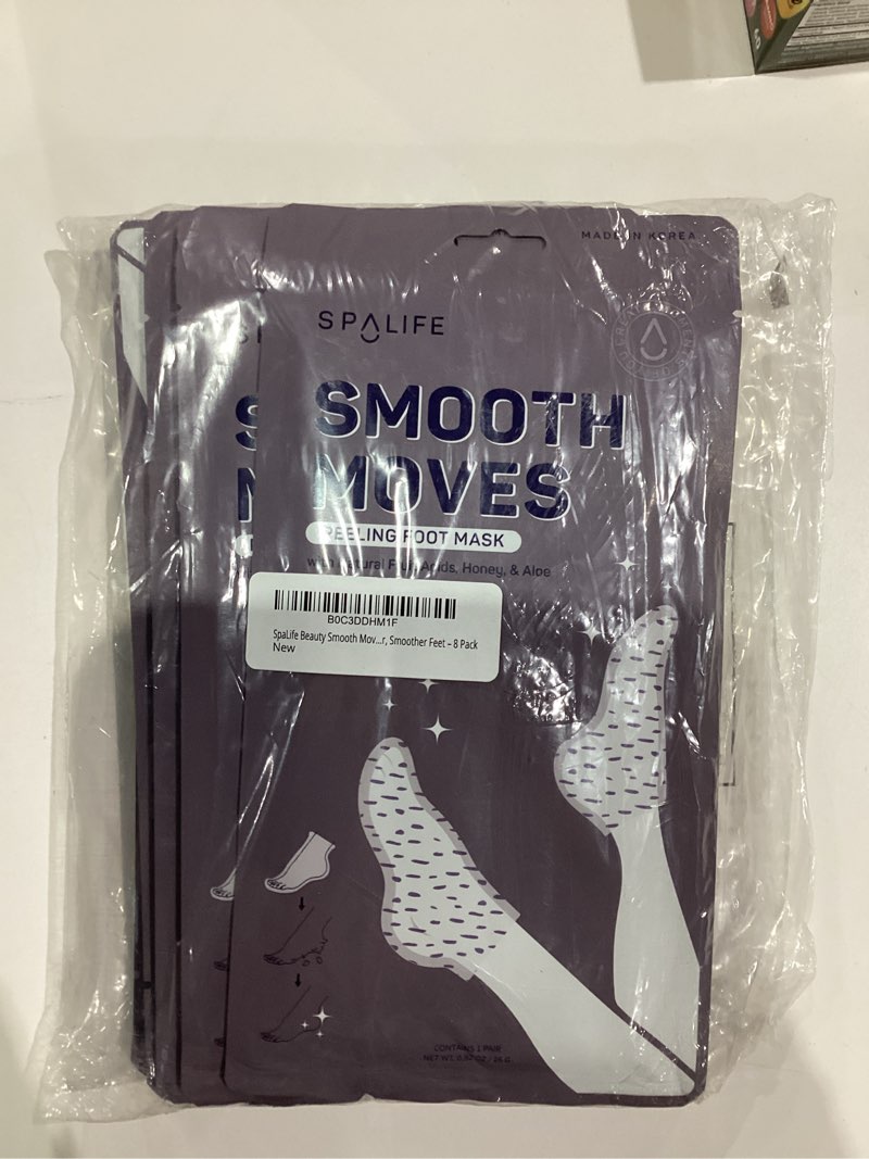 Condition photo showing New/Like New for SpaLife Beauty Smooth Moves Peeling Foot Masks for Callus Removal – Foot Peel for Dry, Cracked Feet – Made with Natural Fruit Acids AHAs, Honey, Aloe, & Eucalyptus for Softer, Smoother Feet – 8 Pack