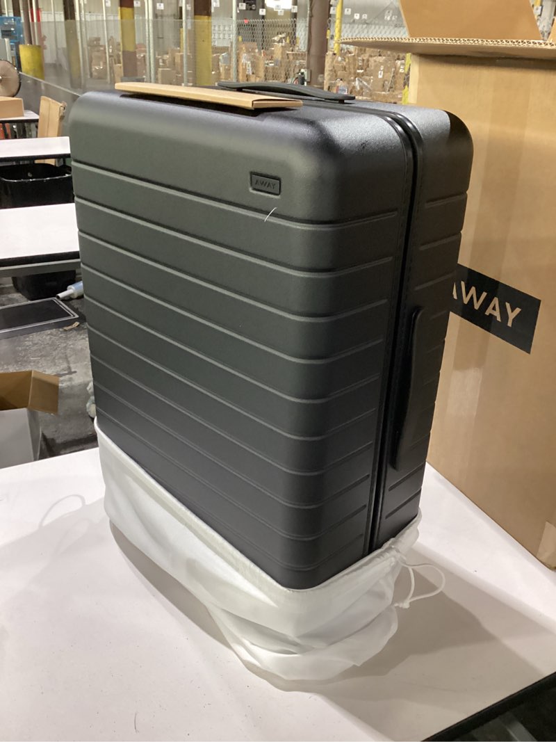 Condition photo showing New/Like New for away medium checked luggage, lightweight hard shell suitcase with spinner wheels, durable rolling luggage, tsa lock, 26 inch, navy blue