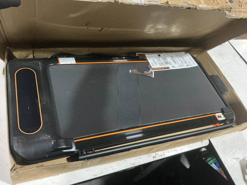 Condition photo showing As Is for walking pad with 10% incline, upgraded 3.5hp walking pad with handle bar, 4-in-1 portable under desk treadmill for home, foldable treadmill with incline, 350lb capacity, app control
