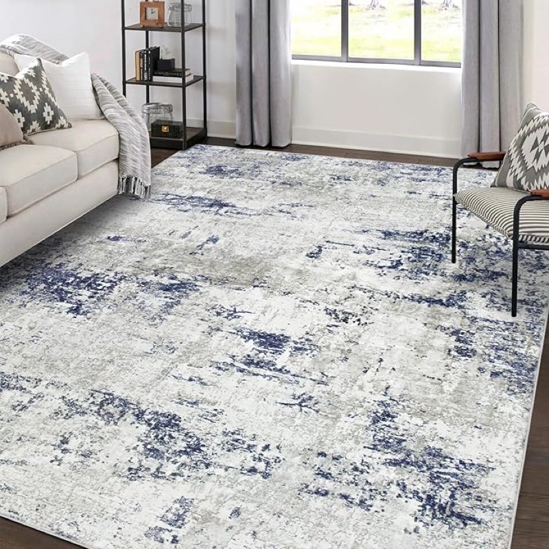  unknown size area rugs  living room: large modern abstract washable rug soft anti-skid non-shedding carpet indoor floor thin carpets for bedroom dining room farmhouse nursery home office night blue grey