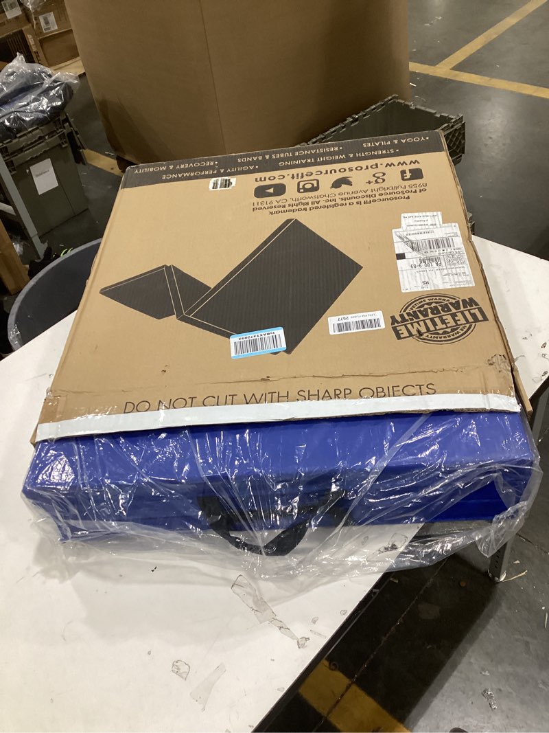 Condition photo showing New/Like New for ProSource Tri-Fold Folding Thick Exercise Mat 6’x2’ with Carrying Handles for MMA, Gymnastics, Stretching, Core Workouts Blue