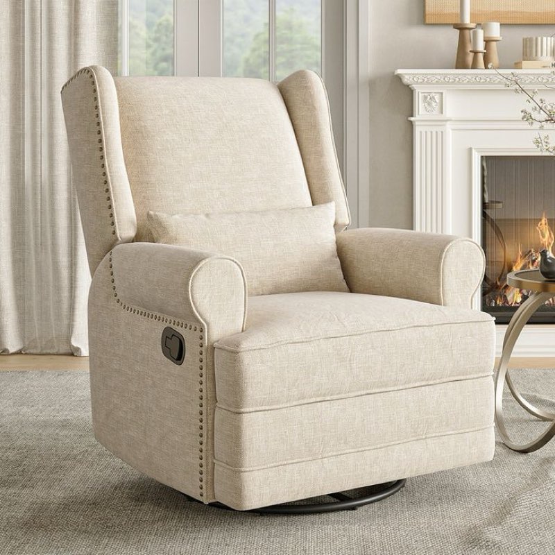34" Wide Swivel Rocking Nursery Recliner Comfortable Upholstered Glider