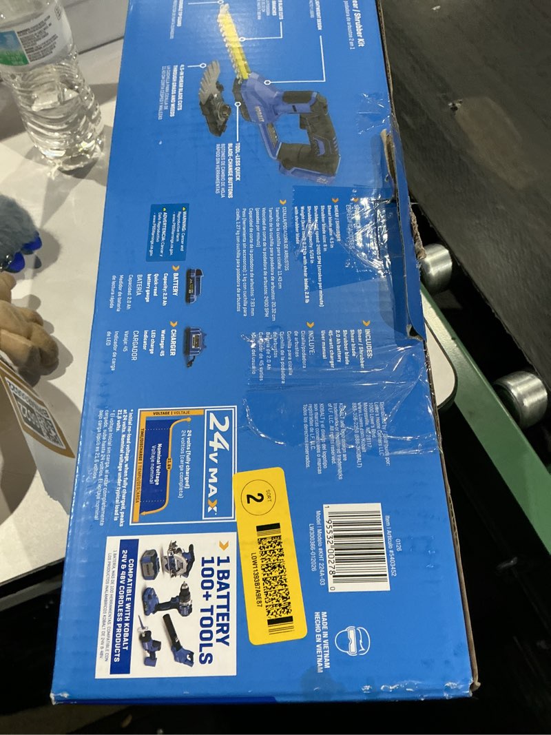 Condition photo showing As Is for kobalt 24-volt 8-in battery hedge trimmer 2 ah (battery and charger included)