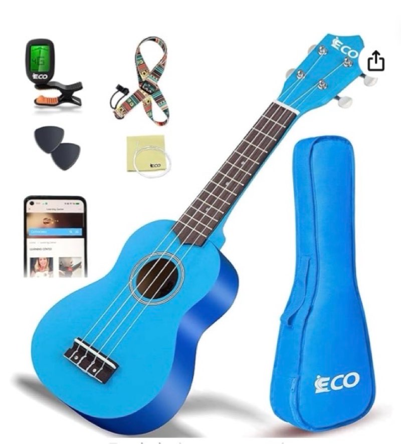 soprano ukulele beginner kit 21 inch ukelele w/free online lesson case strap tuner strings picks, fast to learn