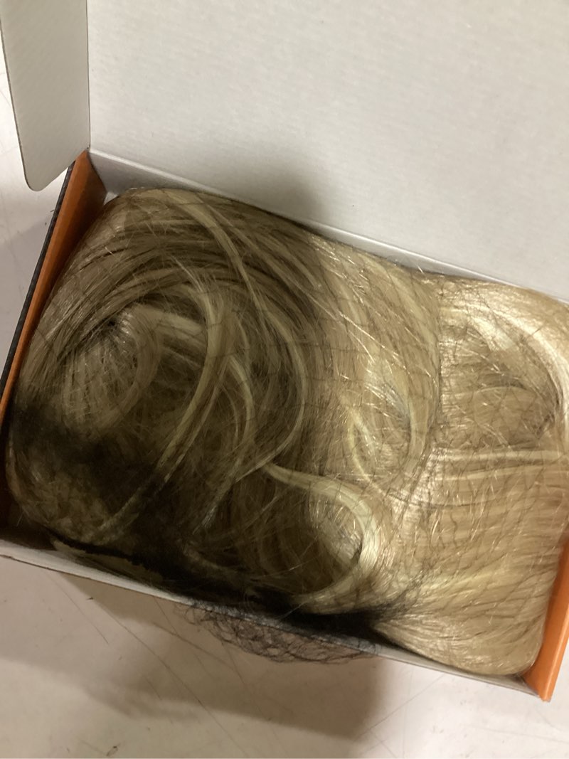 Condition photo showing As Is for Haloo Blonde Bob Wigs with Bangs Shoulder Length Straight Natural Looking Synthetic Heat Resistant Medium Hair Wigs for Women Daily Party, 16 Inch Dirty Blonde