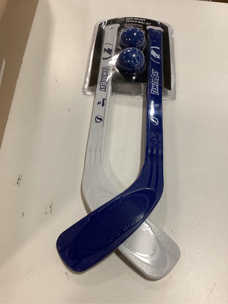 Condition photo showing New/Like New for Franklin Sports NHL Mini Hockey Stick Set - NHL Team Knee Hockey Stick and Ball Set - Two Player Stick Set - Great Toy for Kids Tampa Bay Lightning