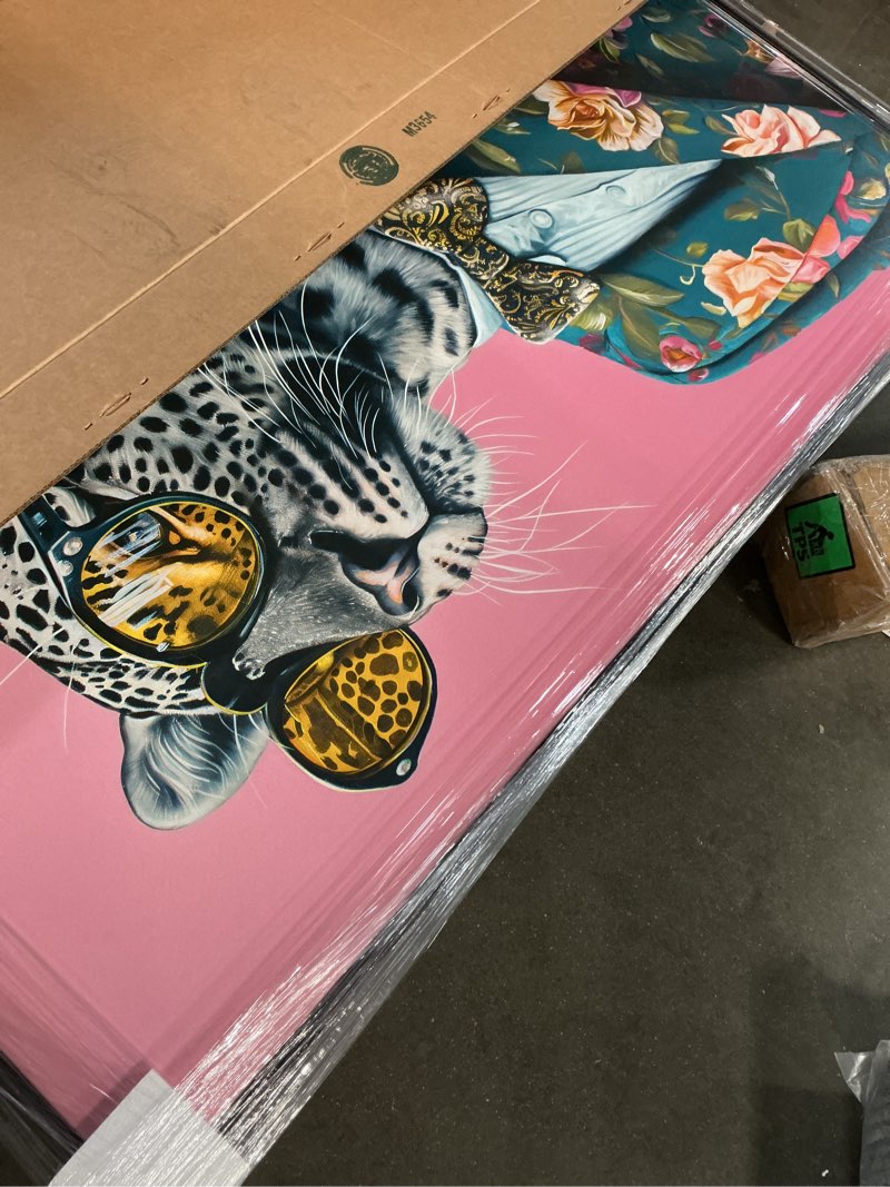 Condition photo showing Good Condition for Art Remedy Refined Roar II Canvas Pink Pop Wall Art, Black Frame, 36" x 54" Black Frame Framed 55"L x 37"W