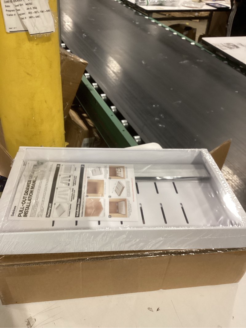 Condition photo showing New/Like New for 2Pack Expandable Pull Out Cabinet Organizer 21"Deep With Raising Pad for Framed Cabinets, Upgrade 3 Slide Rails Slide Out Drawers, Roll Out Shelves Adhesive,Adjustable Width 12.05"-20.4"White