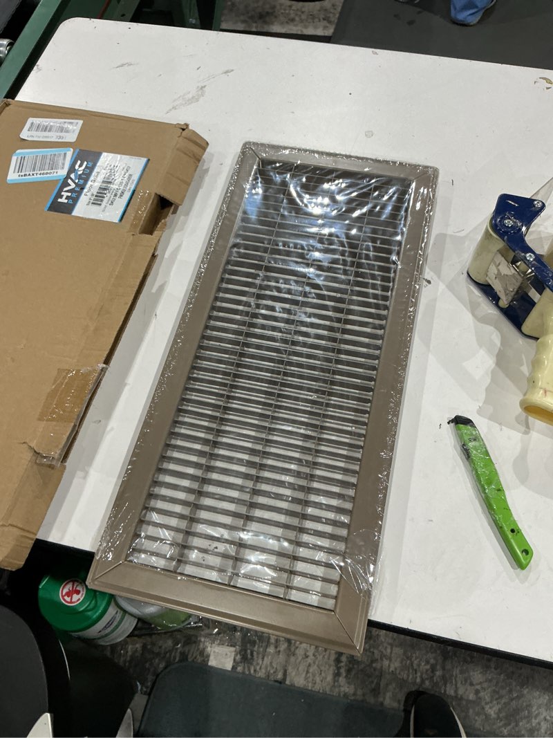 Condition photo showing Good Condition for 8" x 20" floor grille - fixed blades air grill - brown [outer dimensions: 9.75 x 21.75] 8 x 20